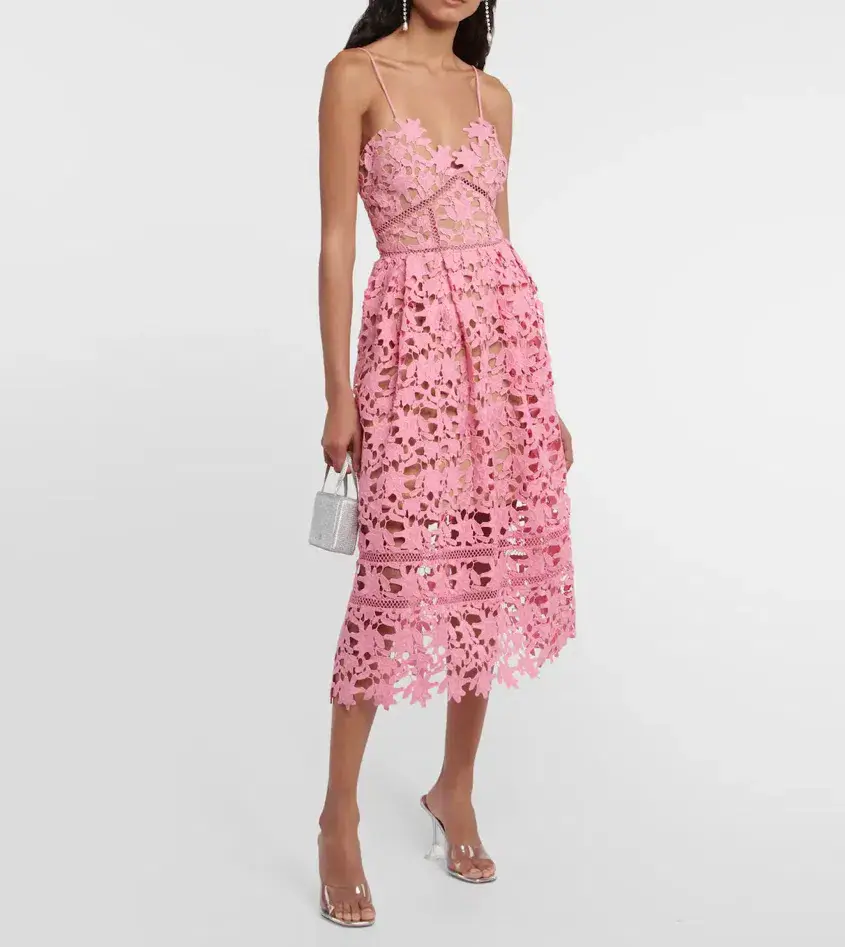 Self-Portrait Azalea Lace Midi Dress Pink Size AU 12 - Image 1