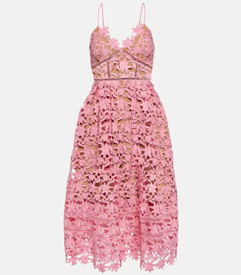 Self-Portrait Azalea Lace Midi Dress Pink Size AU 12 for rent on The Volte - main image