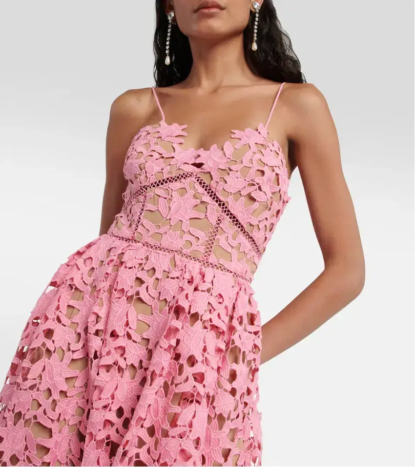 Self-Portrait Azalea Lace Midi Dress Pink Size AU 12 - Image 3