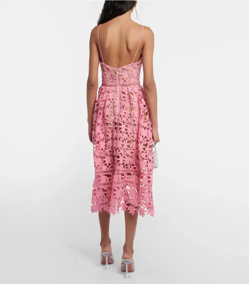 Self-Portrait Azalea Lace Midi Dress Pink Size AU 12 for rent on The Volte - main image