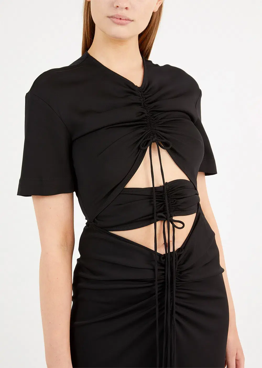  Christopher Esber Ruched Multi Panel Tee Dress Black Size 6 - Image 3