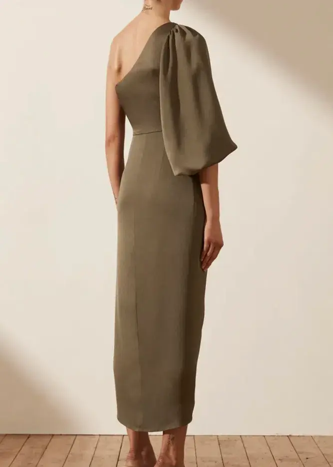 Shona Joy Luxe Tie Front One Shoulder Dress in Pine Size AU 8 / S - Image 3