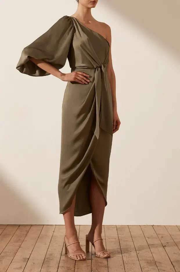 Shona Joy Luxe Tie Front One Shoulder Dress in Pine Size AU 8 / S - Image 2