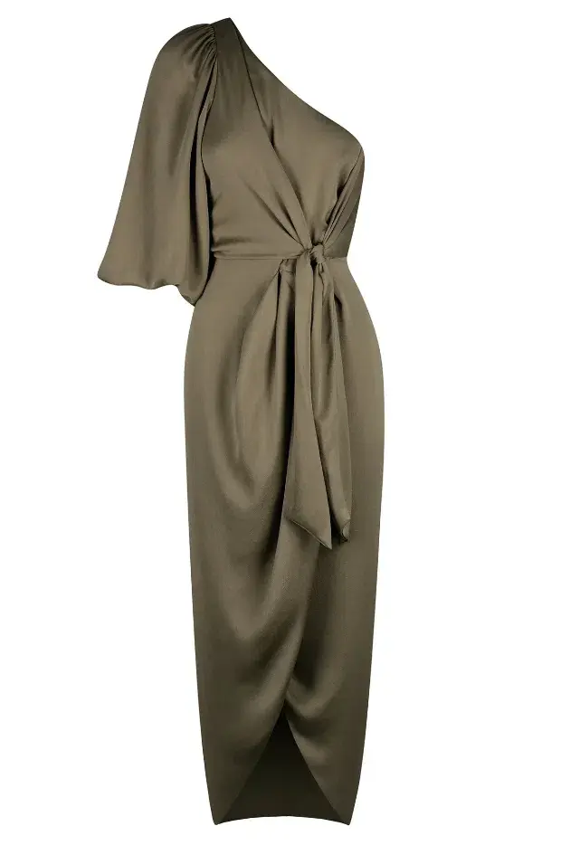 Shona Joy Luxe Tie Front One Shoulder Dress in Pine Size AU 8 / S - Image 4