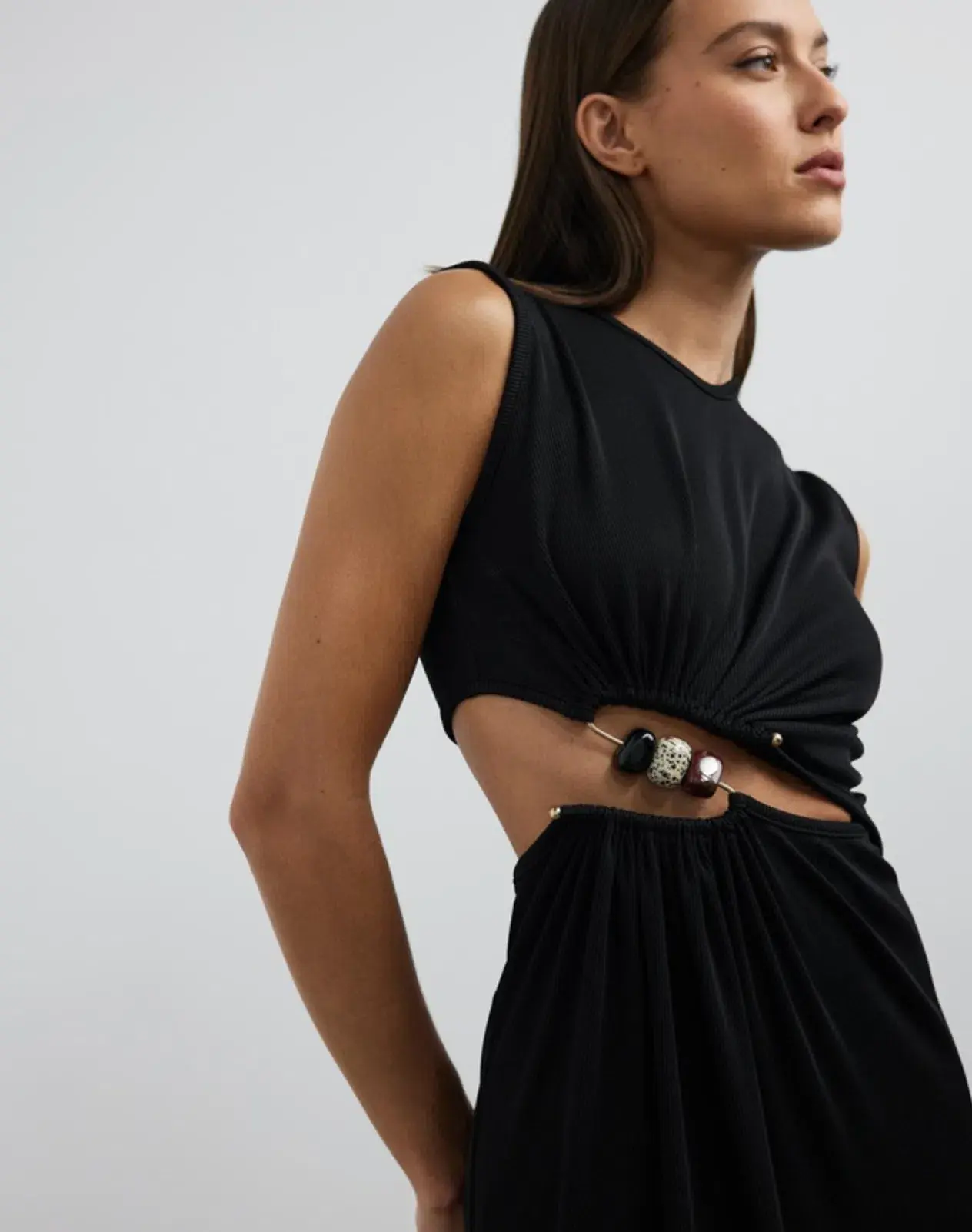 Christopher Esber Ruched Quartz Abacus Dress Black Size 8 - Image 2