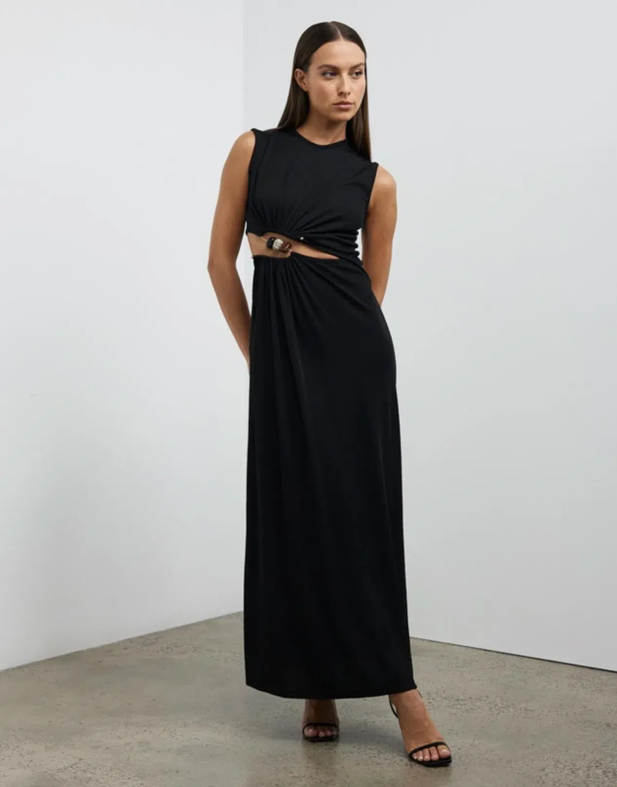 Christopher Esber Ruched Quartz Abacus Dress Black Size 8 - Image 1