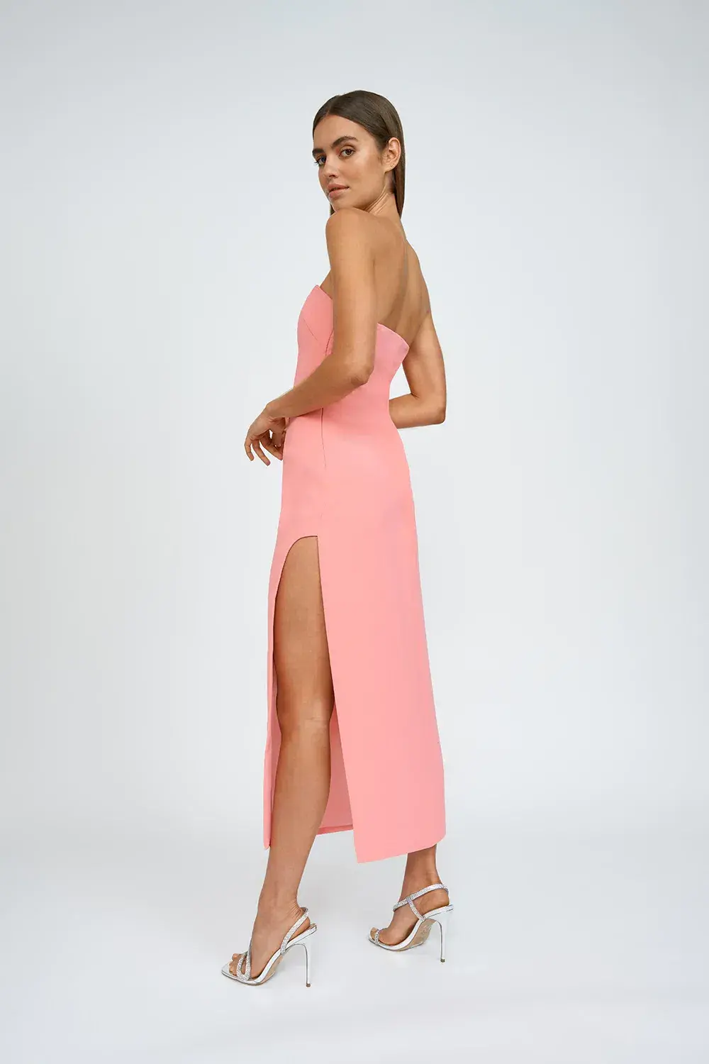 By Johnny Ginny Scoop Split Midi Dress Melon Pink Size XS / AU 6 - Image 3
