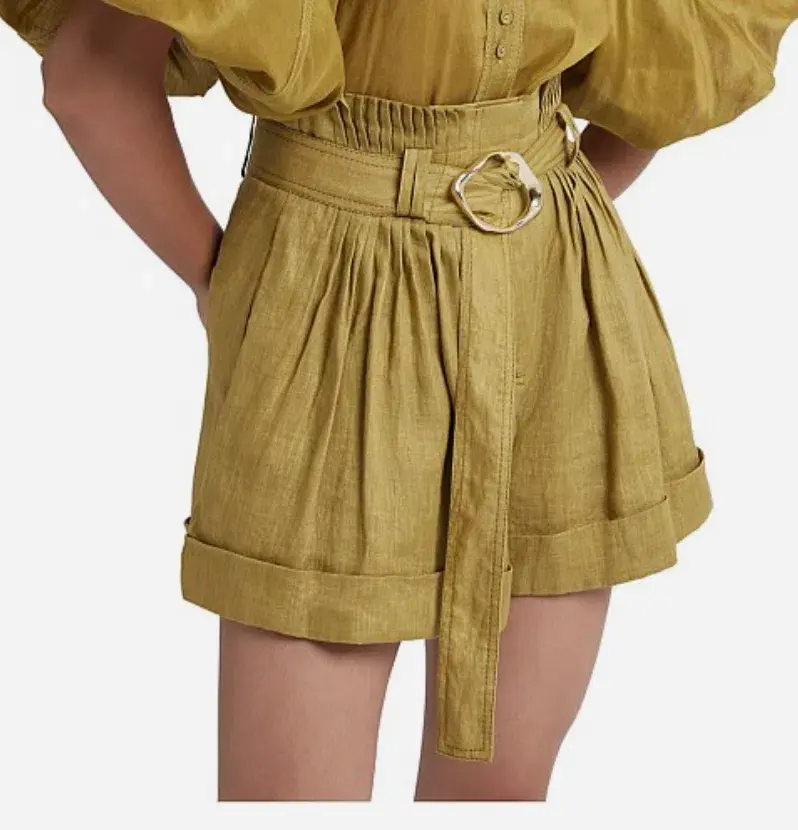 Aje Byblos Belted Linen Short in Olive Green Size AU 8  - Image 3