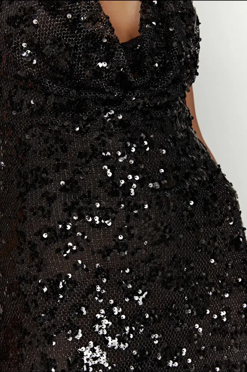 Meshki Nicola Plunge Neck Sequin Maxi Black Size M/AU 10 - Image 6