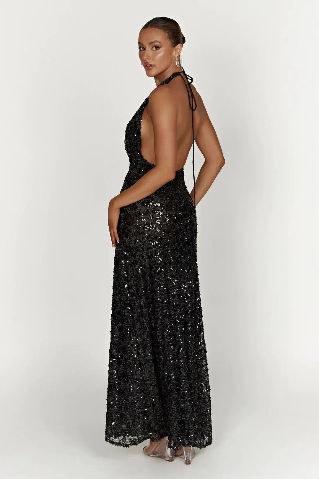 Meshki Nicola Plunge Neck Sequin Maxi Black Size M/AU 10 for rent on The Volte - main image