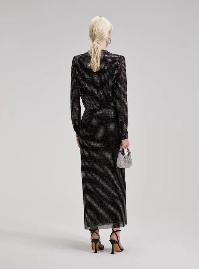 Self Portrait Rhinestone Midi Shirt Dress Black Size 10 - Image 2