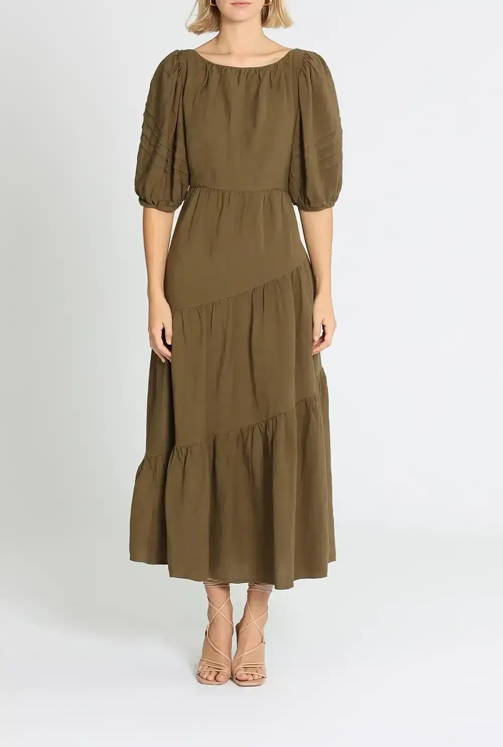 Shona Joy Juliana Midi Dress Khaki Size 12 - Image 1
