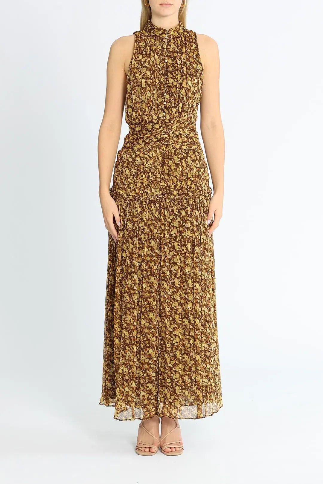 Shona Joy Carmela Sleeveless Midi Dress Khaki Print Size 12 - Image 1