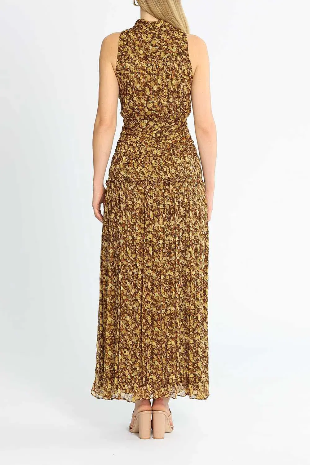 Shona Joy Carmela Sleeveless Midi Dress Khaki Print Size 12 - Image 3