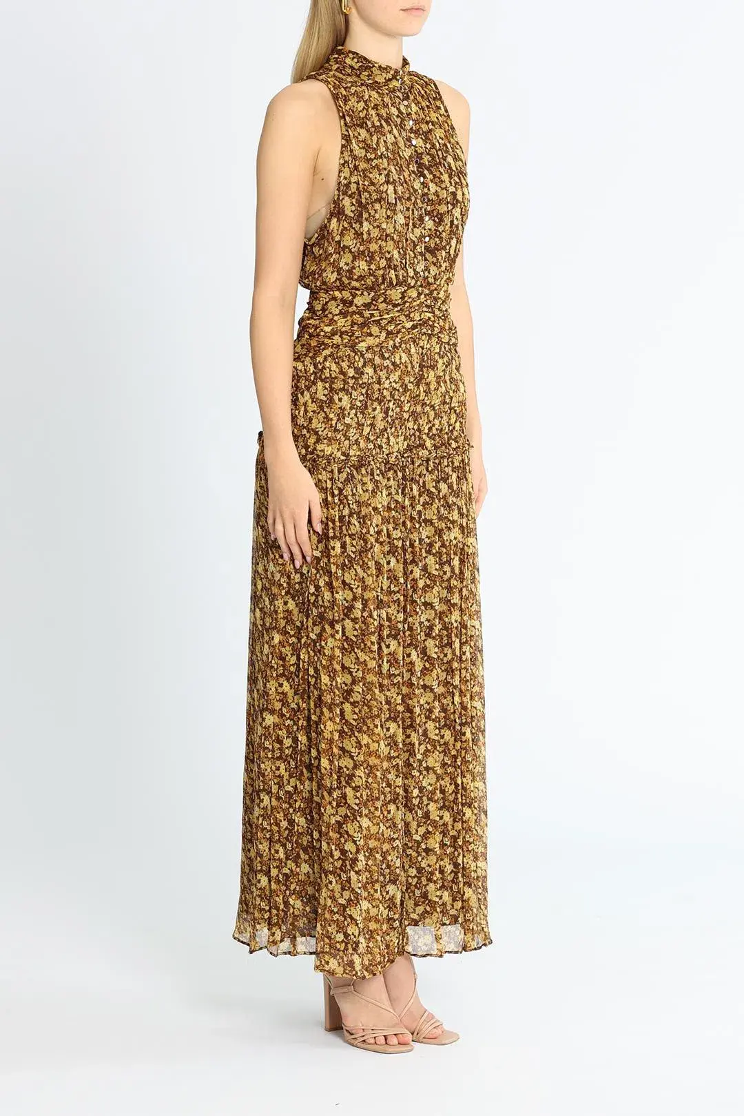Shona Joy Carmela Sleeveless Midi Dress Khaki Print Size 12 - Image 2