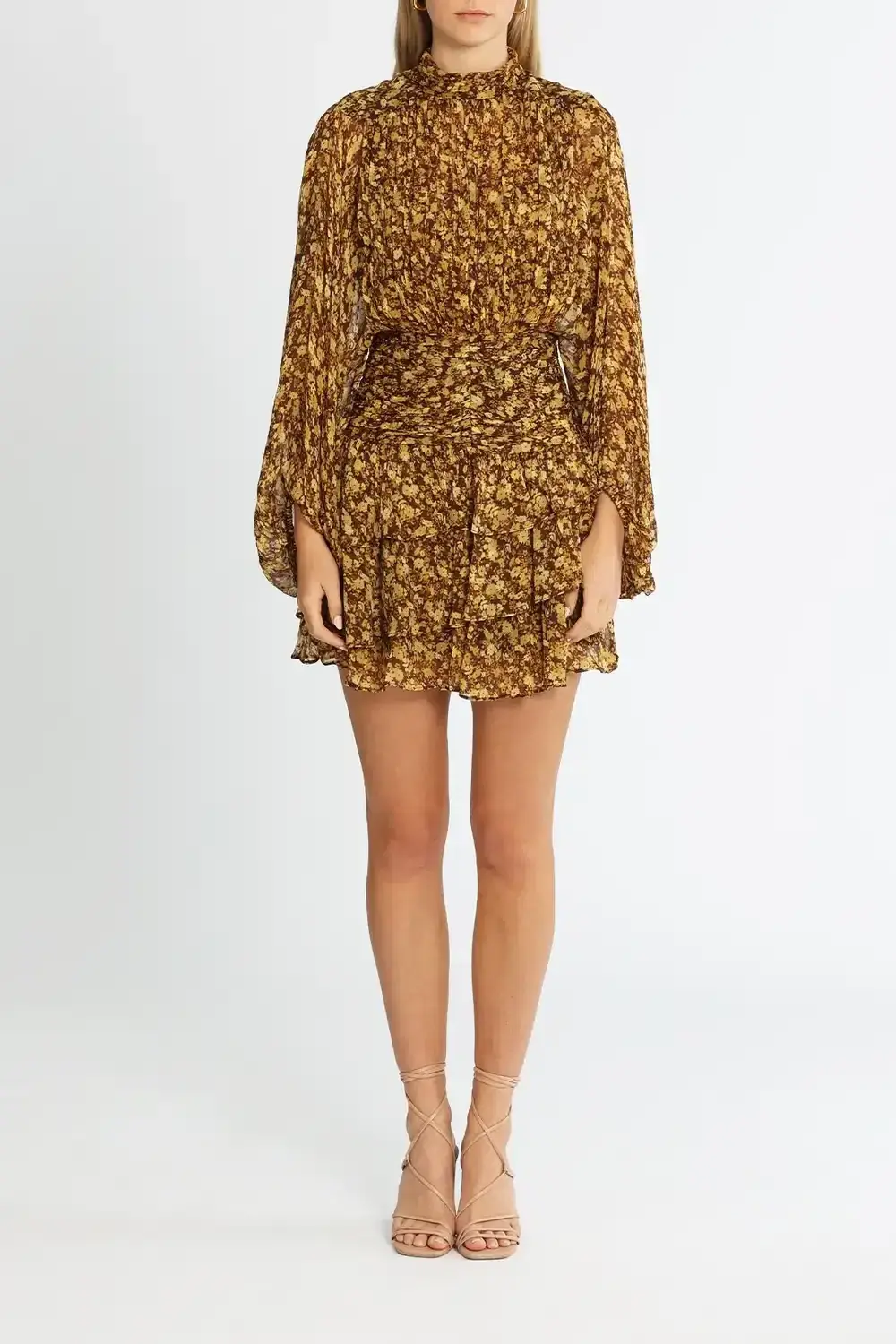 Shona Joy Carmela Long Sleeve Ruched Mini Dress Multi Print Size 8 - Image 1