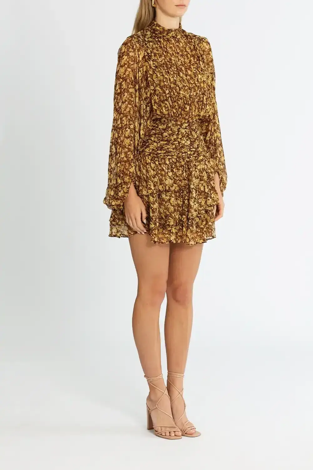 Shona Joy Carmela Long Sleeve Ruched Mini Dress Multi Print Size 8 - Image 2