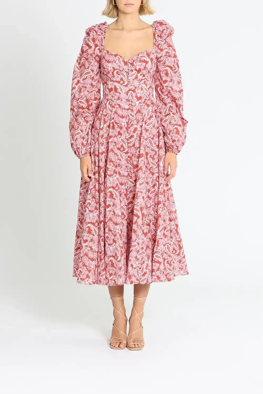 Steele Esme Dress Chestnut Paisley Pink Print Red Size 8 - Image 1