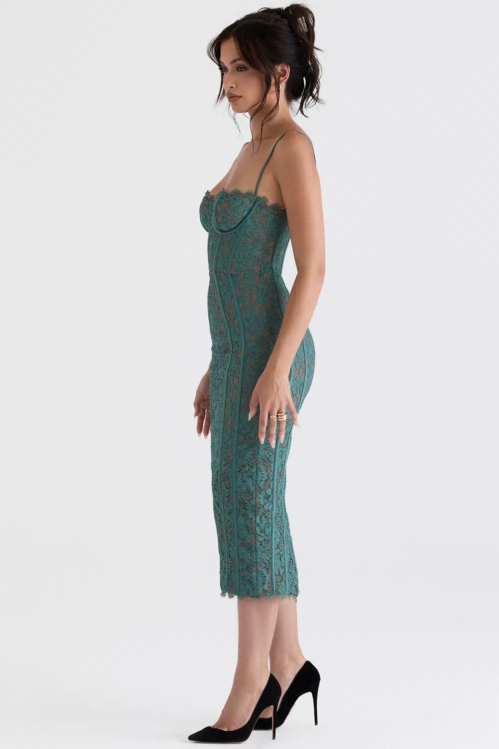 House of CB Joelle Lace Midi Dress Green Size L/Au 12  - Image 3
