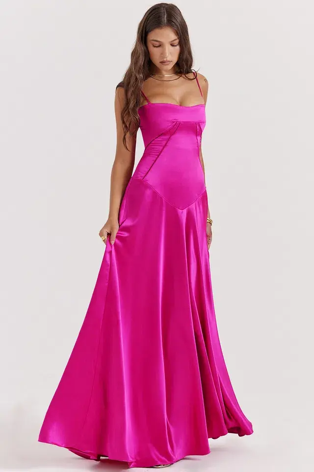 House of CB Anabella  Lace Up Maxi Dress Fuchsia Size 6  - Image 2