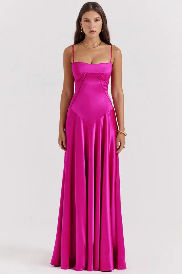 House of CB Anabella  Lace Up Maxi Dress Fuchsia Size 6  - Image 1
