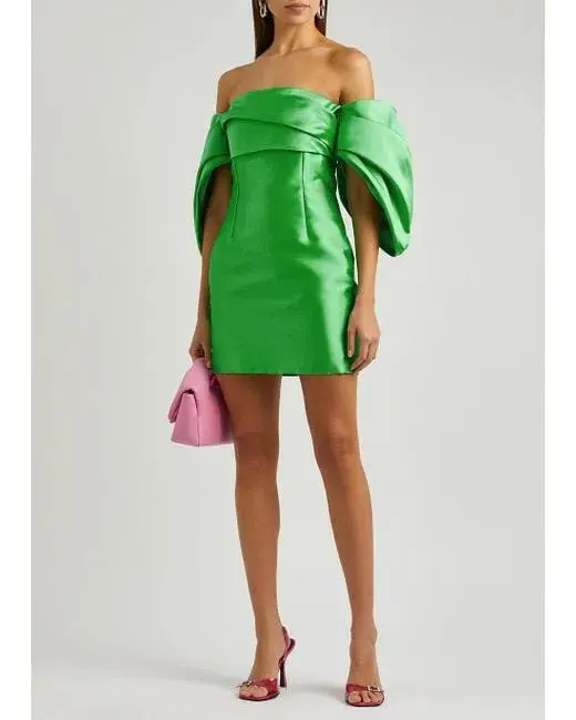 Solace London Elina Satin Mini Dress Lime Green Size 12 - Image 2