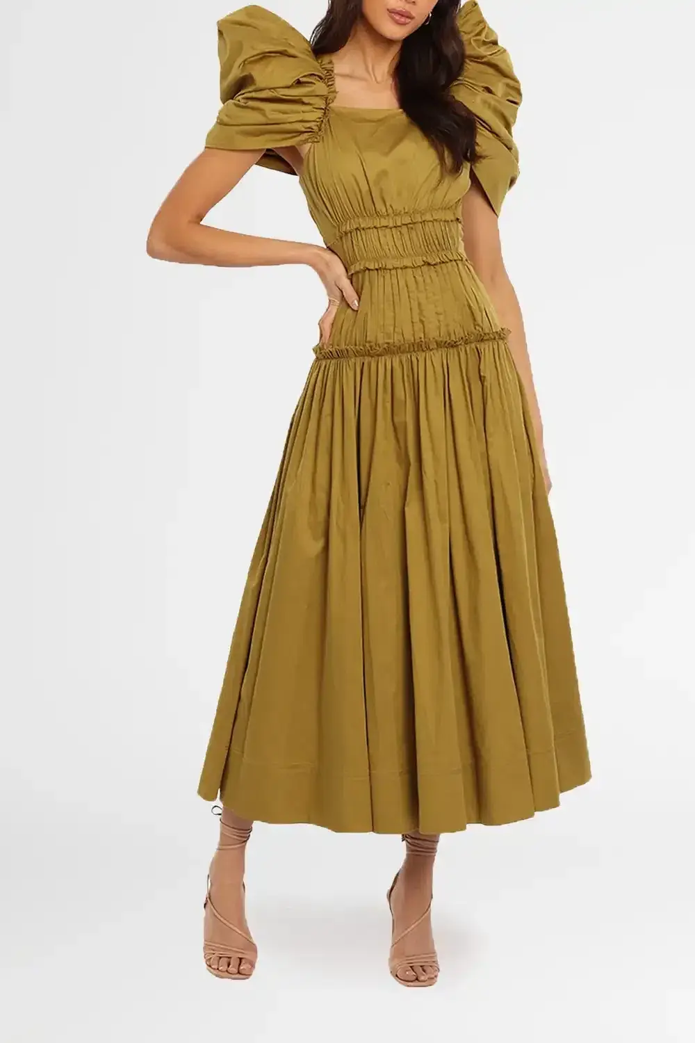 AJE Frequency Midi Dress Khaki Size 8 - Image 3