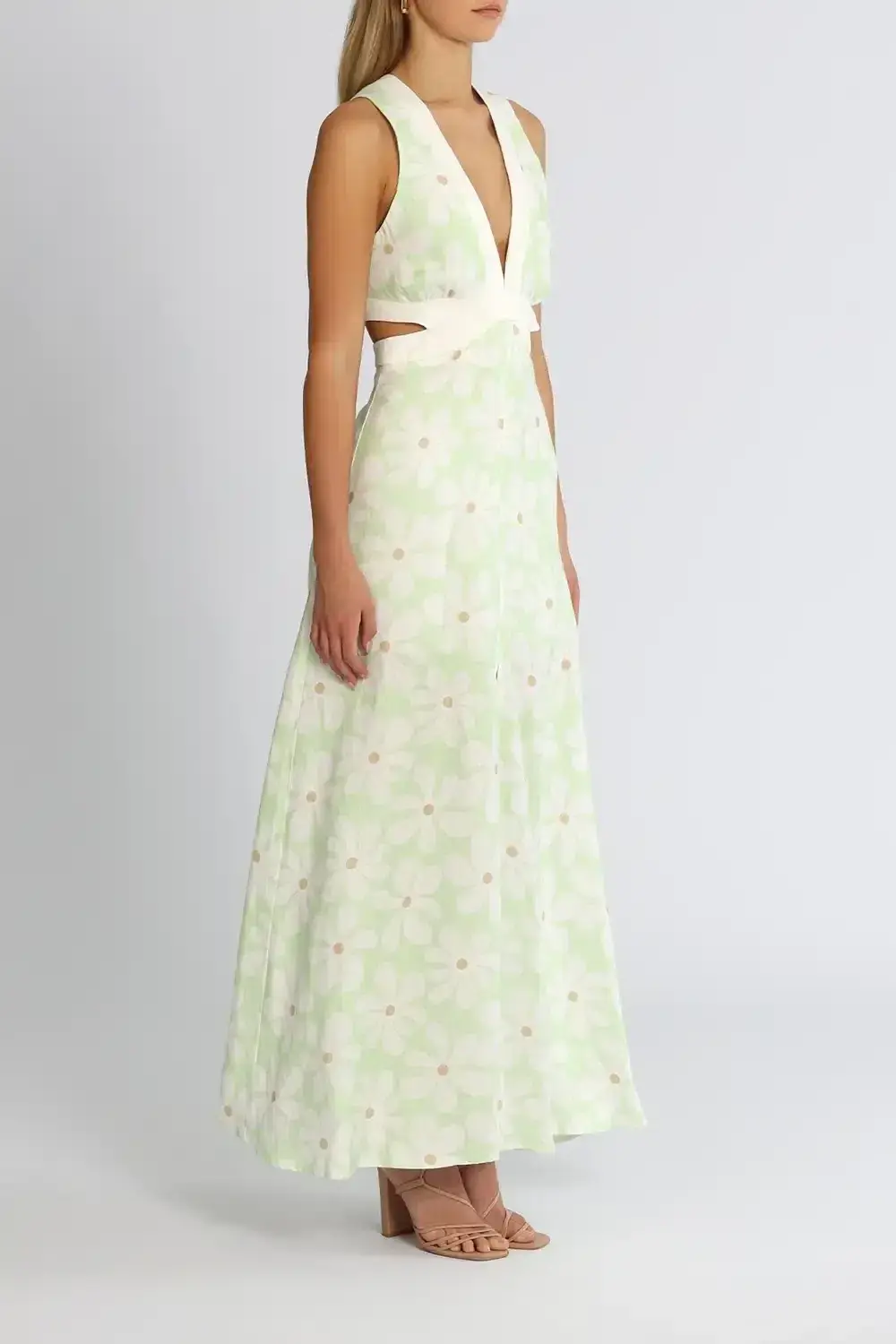By Johnny Fleur Tie Back Midi Dress Green Print Size 10 for rent on The Volte - main image