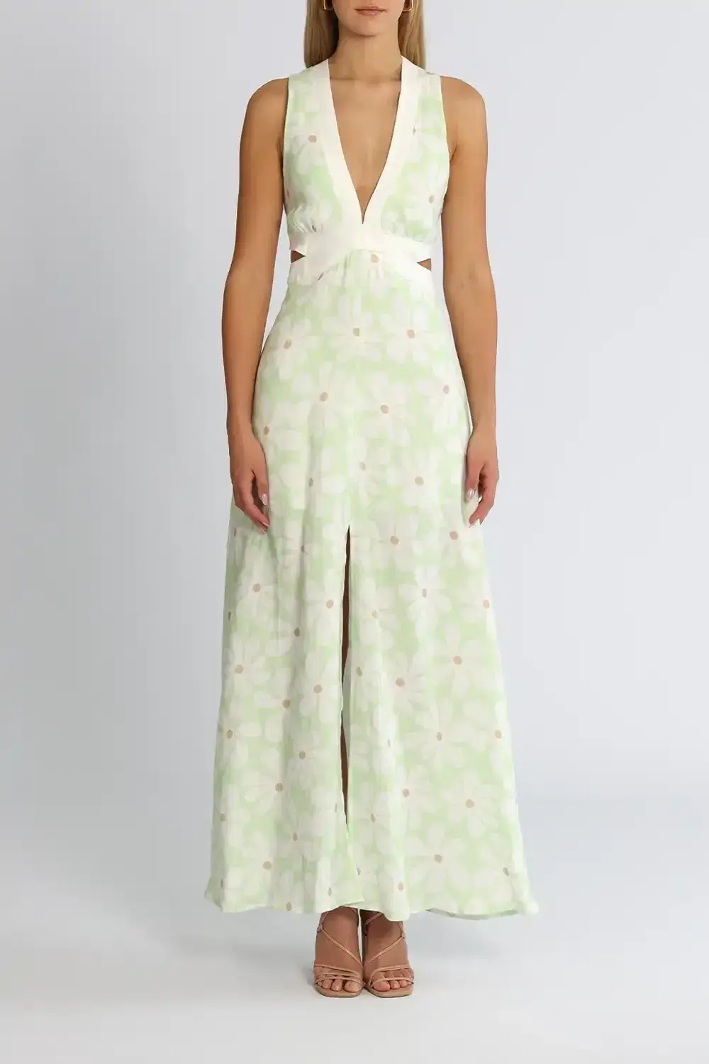 By Johnny Fleur Tie Back Midi Dress Green Print Size 10 for rent on The Volte - main image