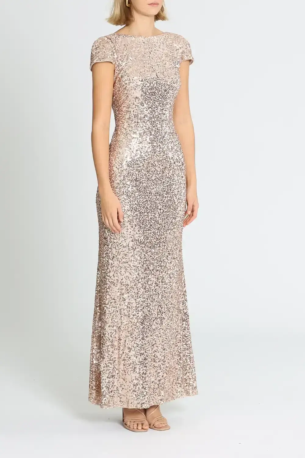 Badgley Mischka Sequin Cowl Back Gown Blush Size 10 for rent on The Volte - main image