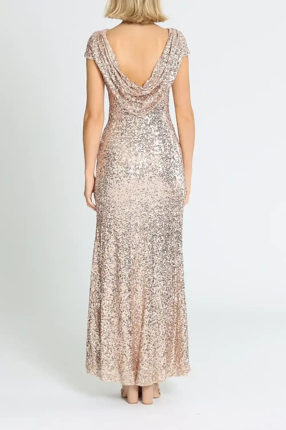 Badgley Mischka Sequin Cowl Back Gown Blush Size 10 for rent on The Volte - main image