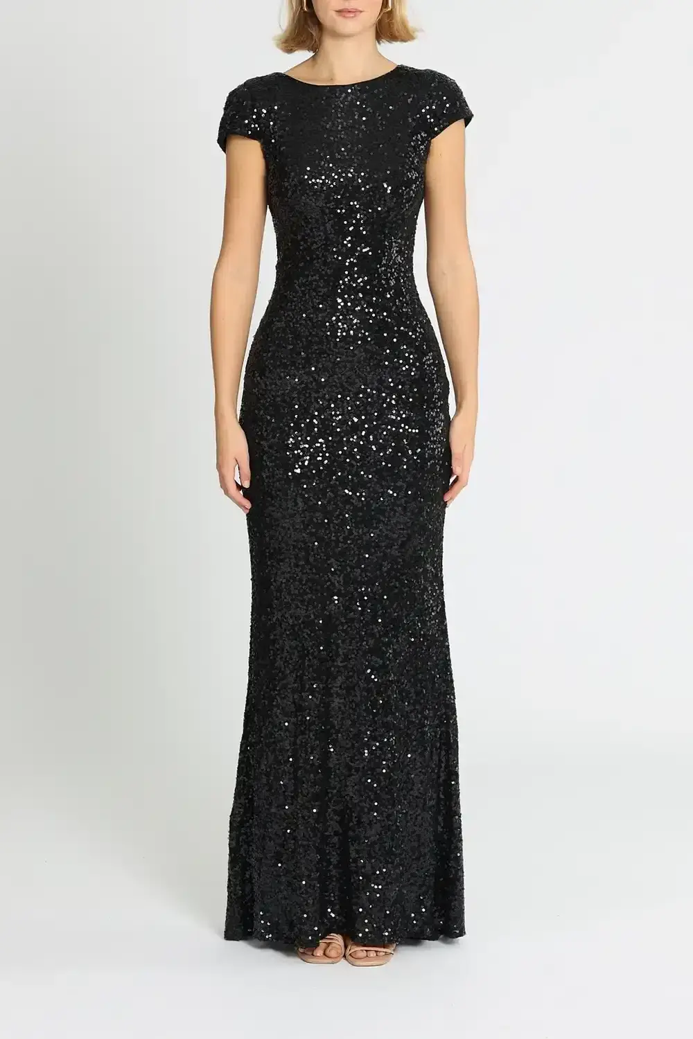 Badgley Mischka Sequin Cowl Back Gown Black Size 8 - Image 1