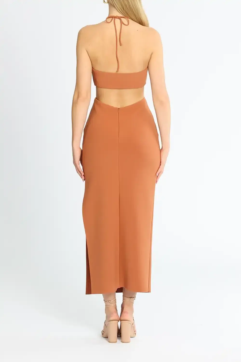 Bec & Bridge Cut Out Midi Dress Orange Size 10 - Image 3