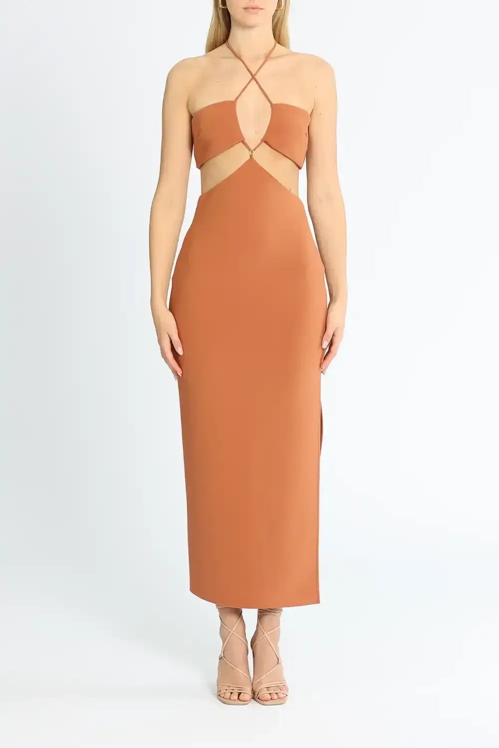 Bec & Bridge Cut Out Midi Dress Orange Size 14 - Image 1