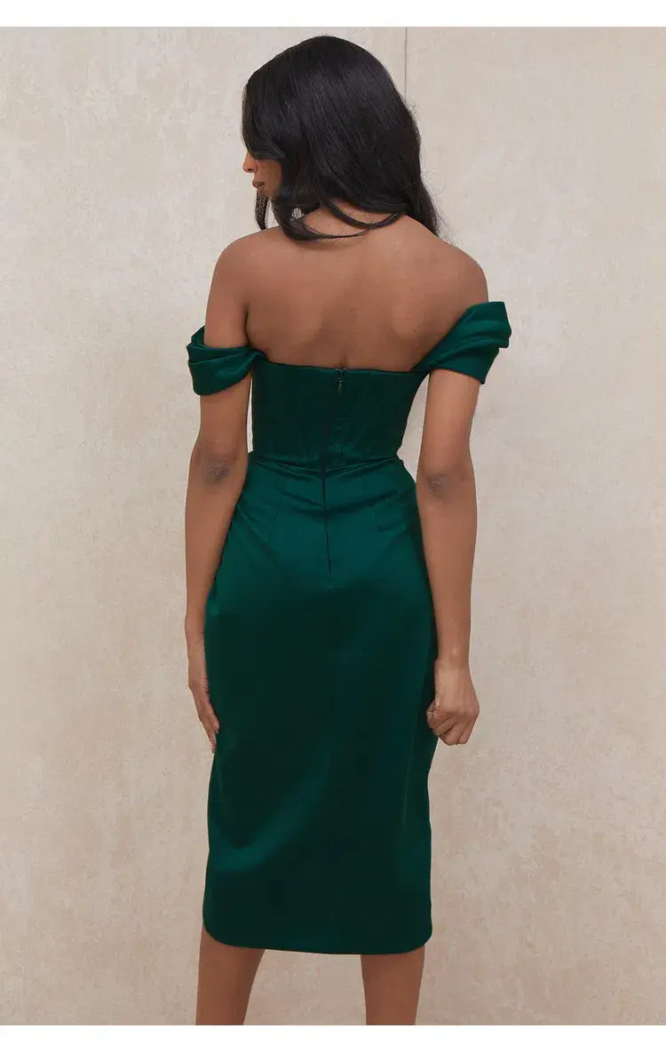 House of CB Loretta Satin Off Shoulder Dress Emerald Green Size L / AU 12 - Image 6