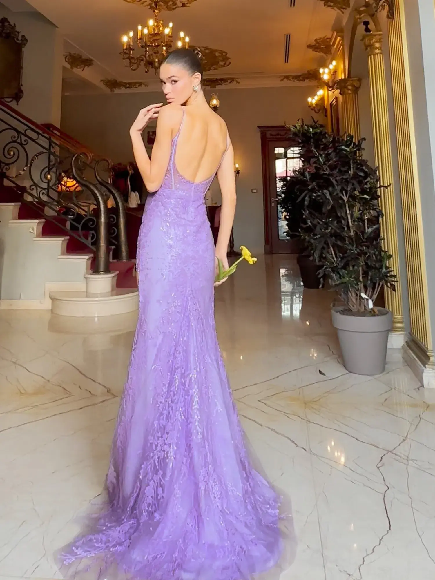 Tina Holly TE215 Lace Applique Maxi Gown Lilac Size 8 - Image 3