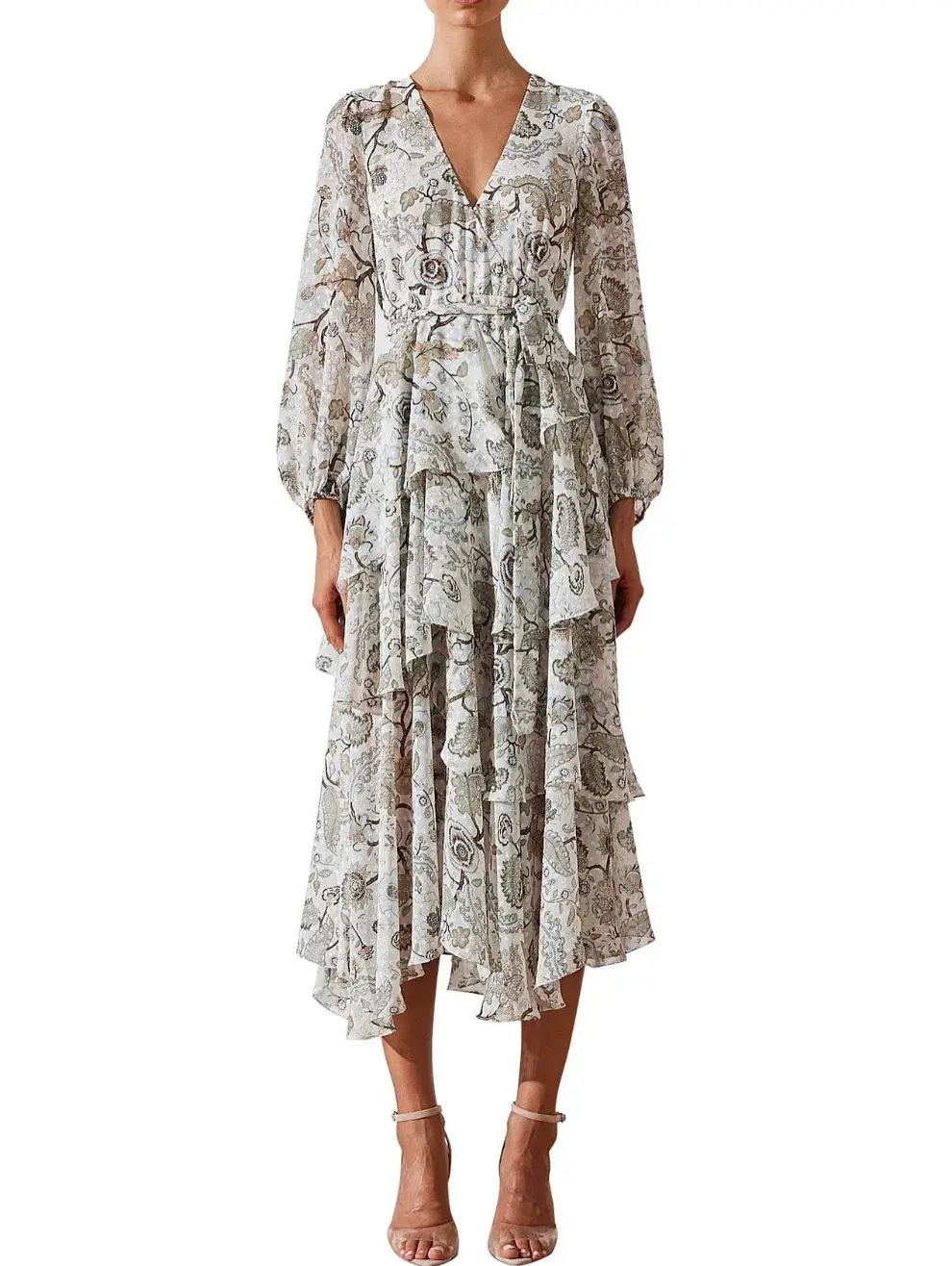 Shona Joy Quinn Tiered Midi Dress Floral Size 10 - Image 1