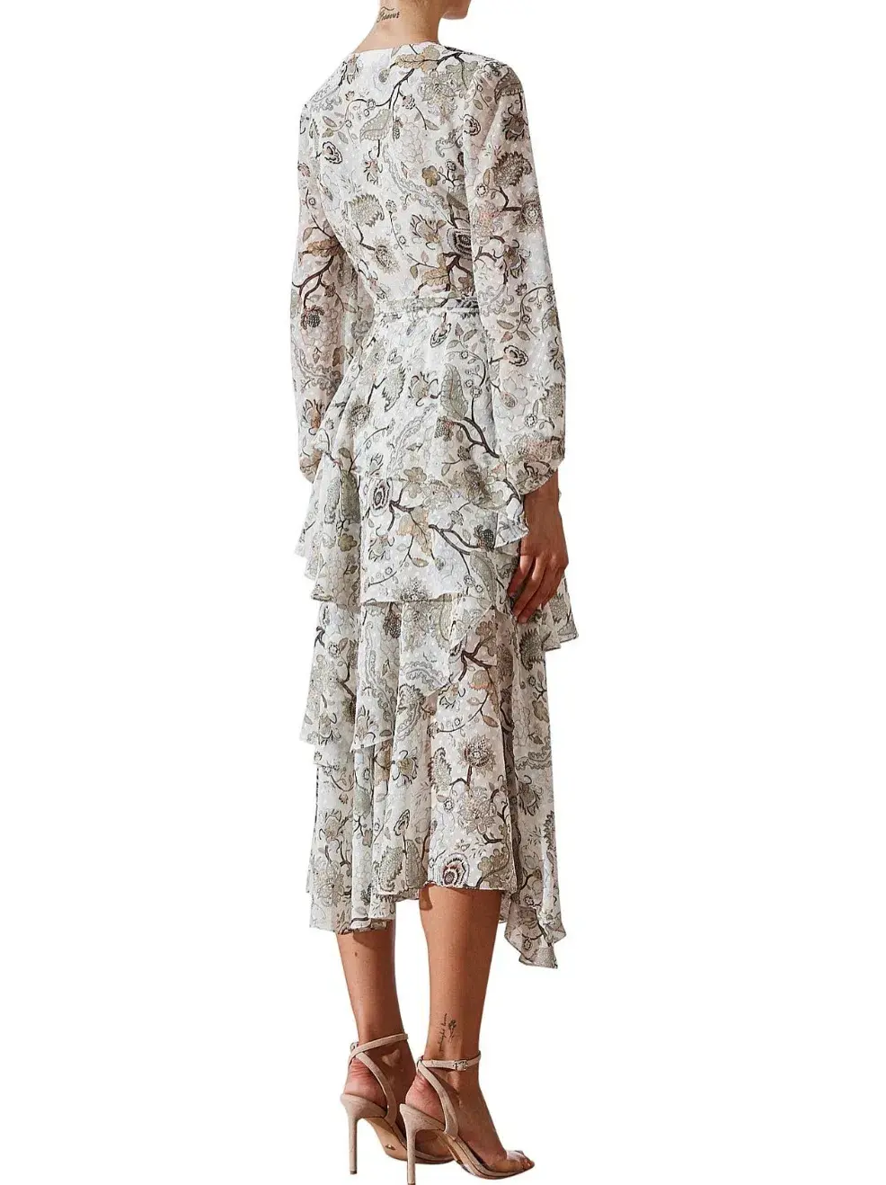 Shona Joy Quinn Tiered Midi Dress Floral Size 10 - Image 3