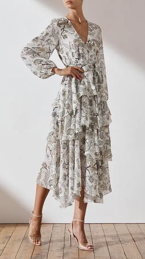 Shona Joy Quinn Tiered Midi Dress Floral Size 10 - Image 2
