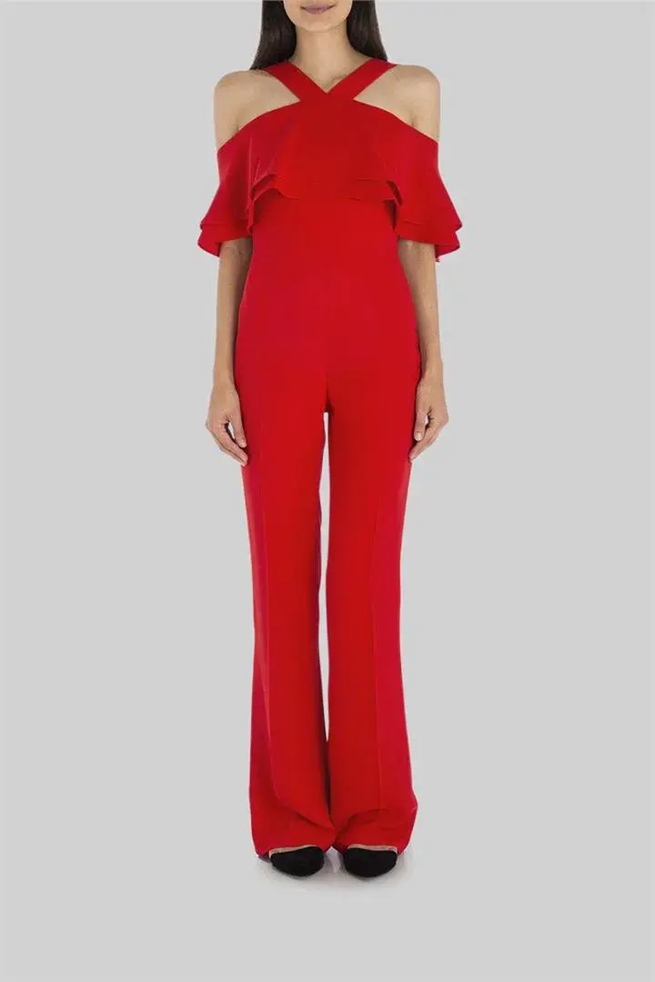 Carla Zampatti Crepe La Vie Boheme Jumpsuit Ruby Size 10 for rent on The Volte - main image