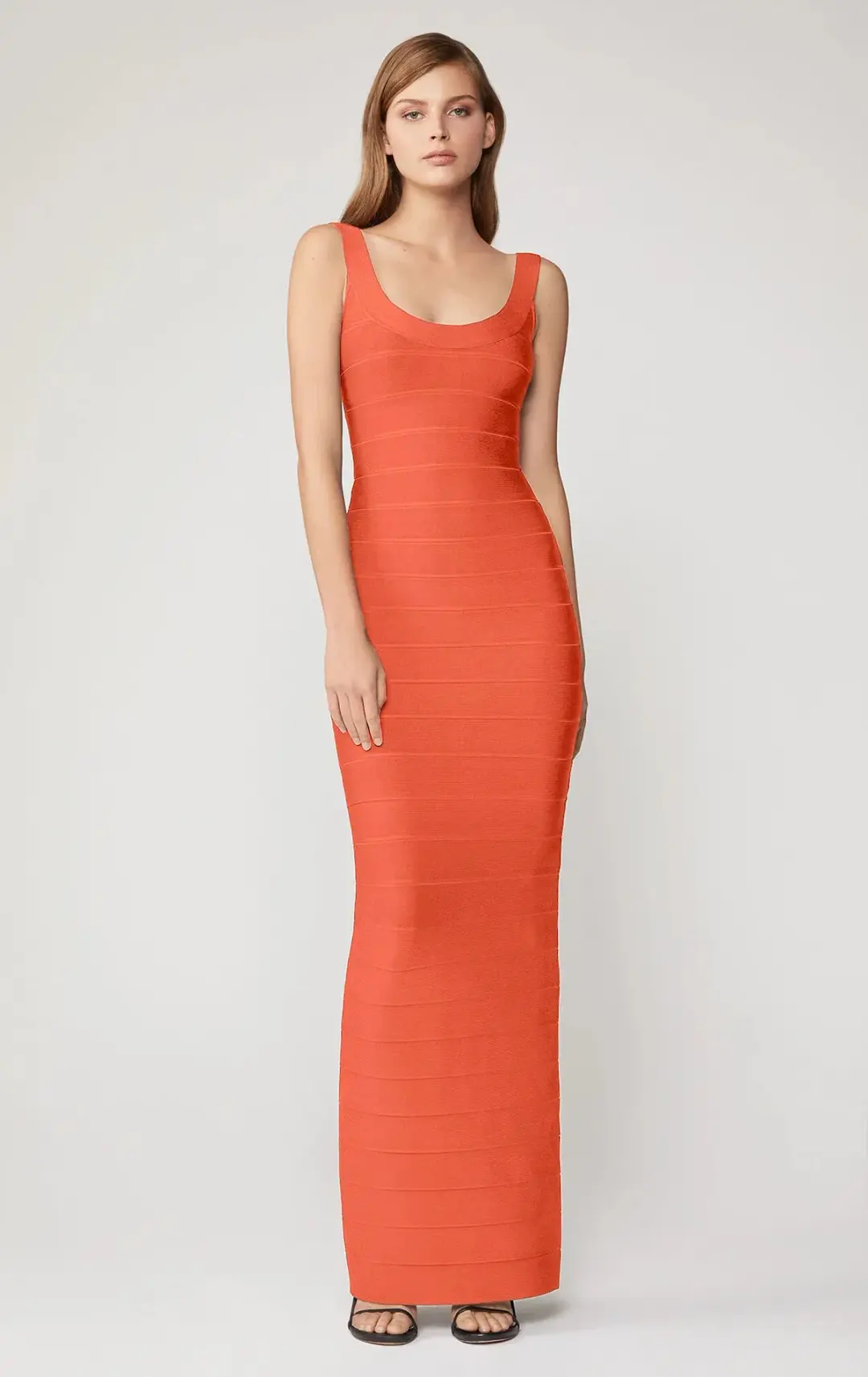 Herve Leger Round Neck Gown Coral Size XS / AU 6 for rent on The Volte - main image