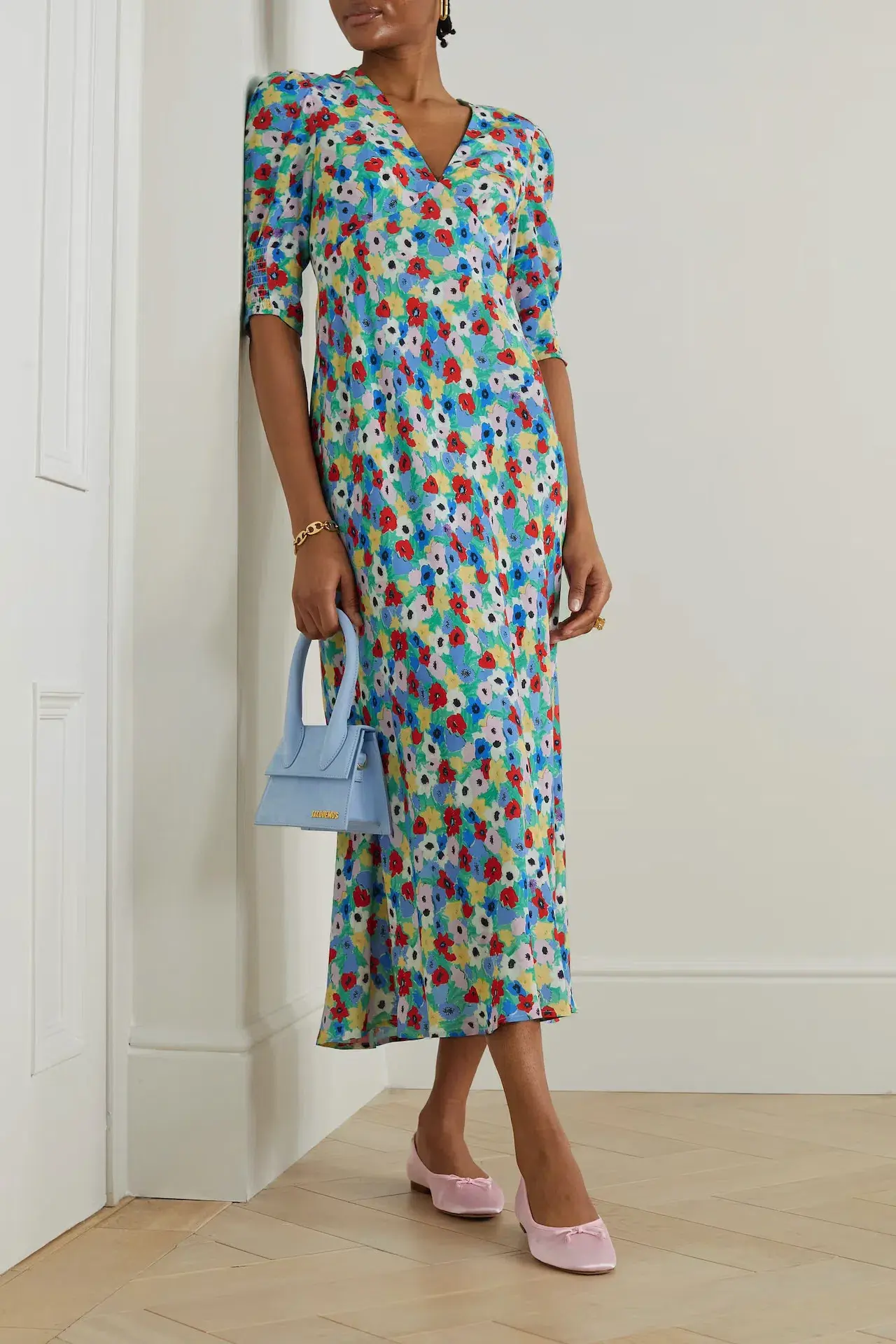 Rixo Zadie V Neck Midi Dress Floral Size XXS / AU 6 - Image 1