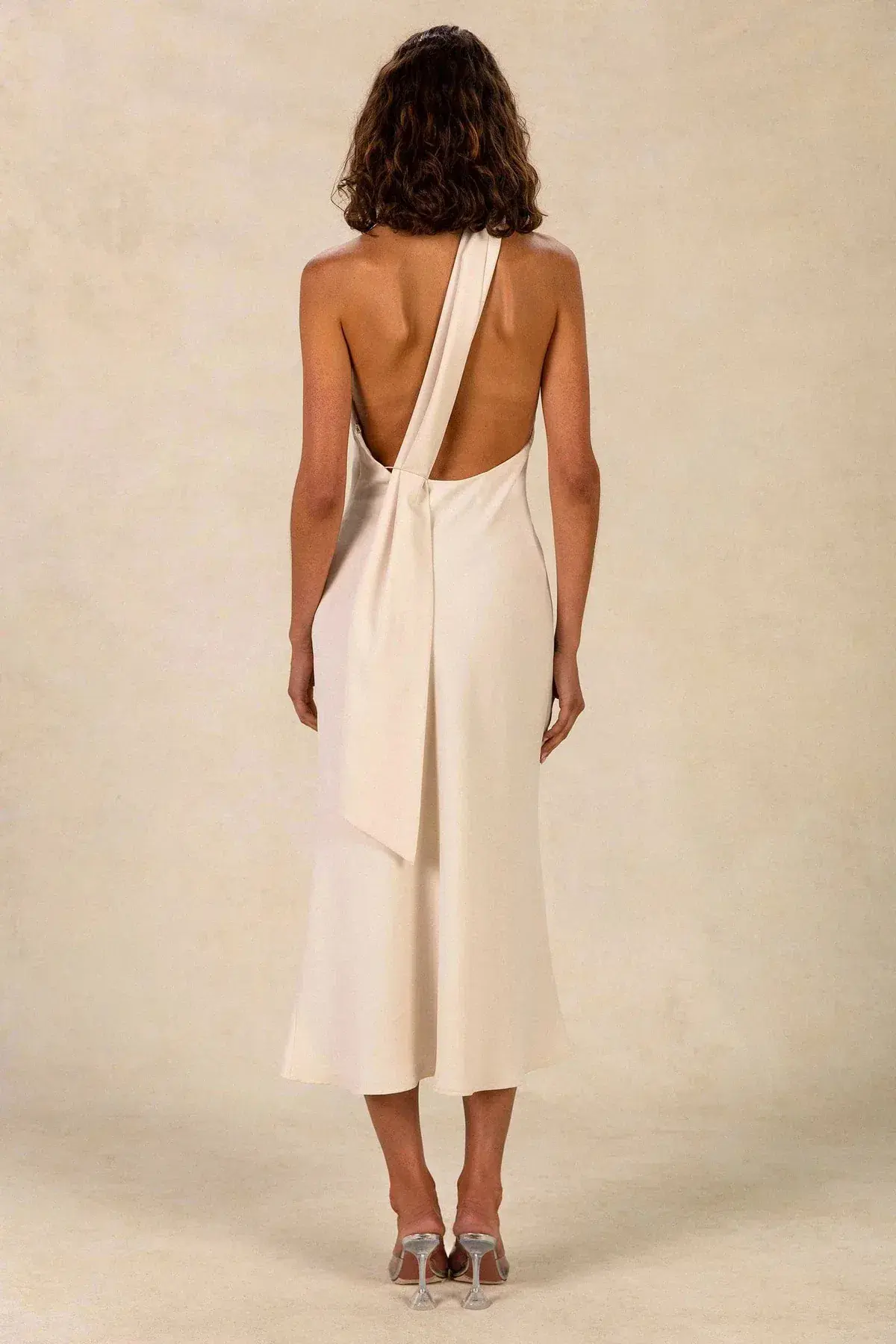 Misha Vivica Satin Midi Dress Ivory Size 10/M - Image 3