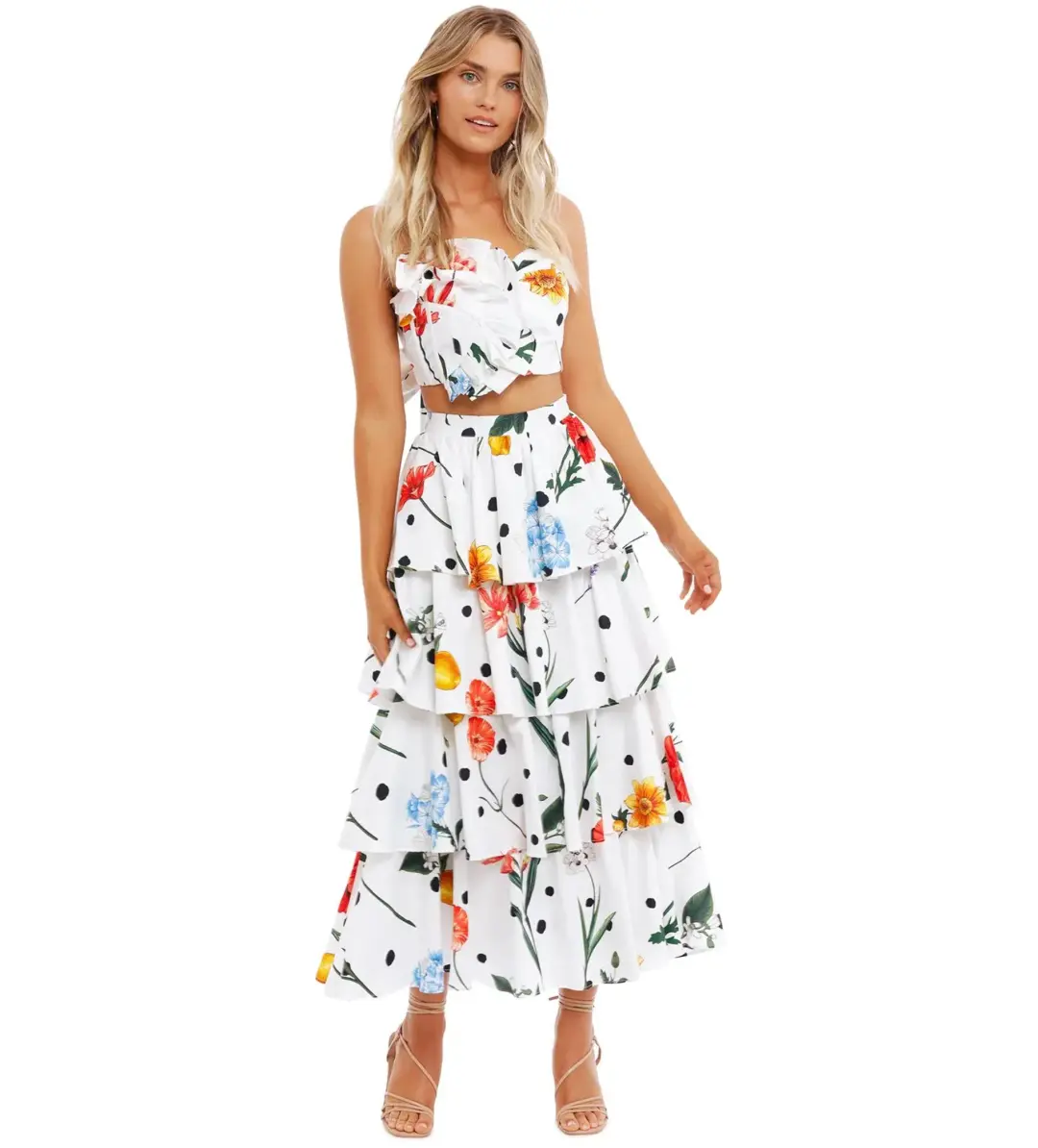 Leo Lin La Flor Top And Tiered Skirt Set Floral Size AU 10 for rent on The Volte - main image