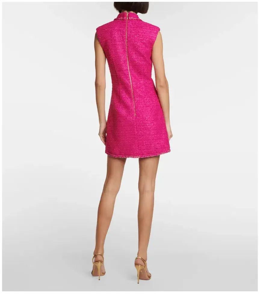 Rebecca Vallance Palais Sleeveless Tweed Blazer Mini Dress Pink Size AU 10 - Image 4