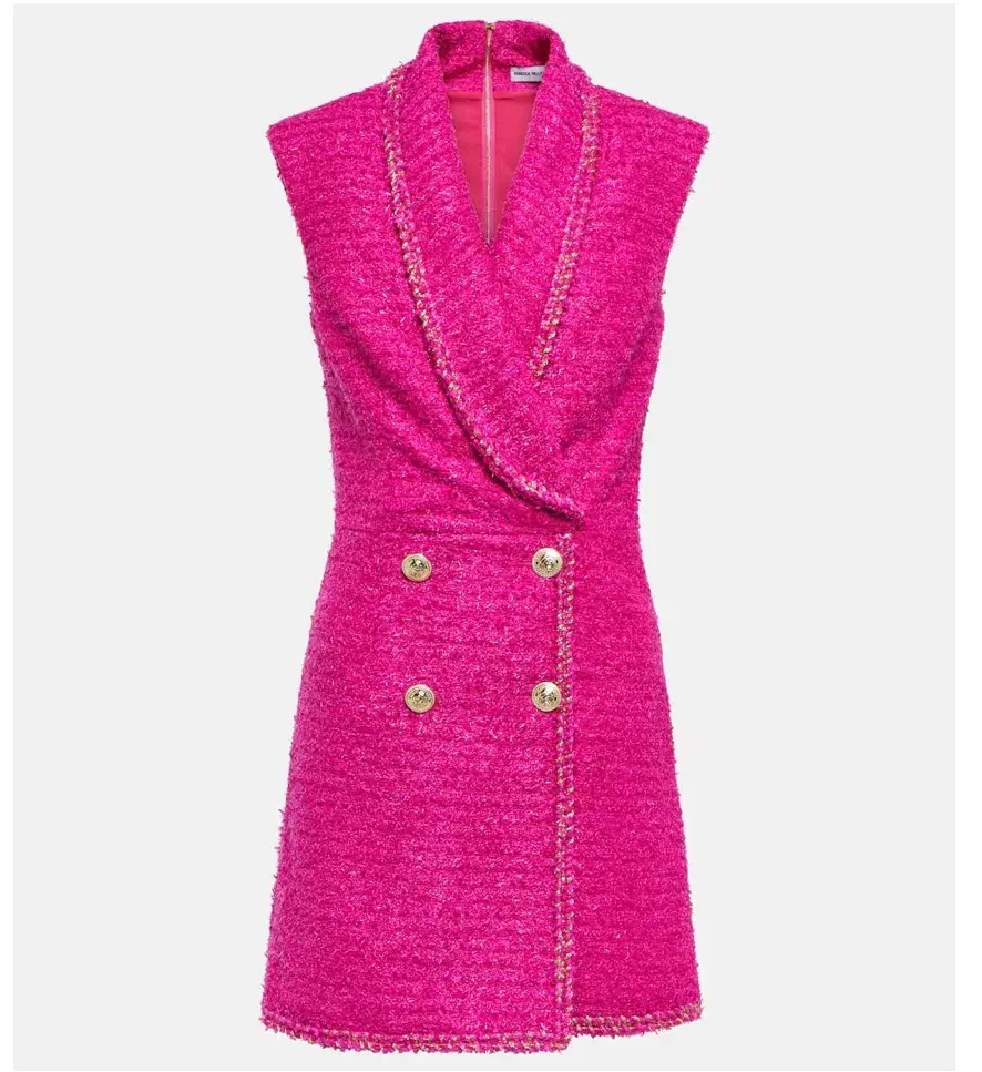 Rebecca Vallance Palais Sleeveless Tweed Blazer Mini Dress Pink Size AU 10 - Image 5