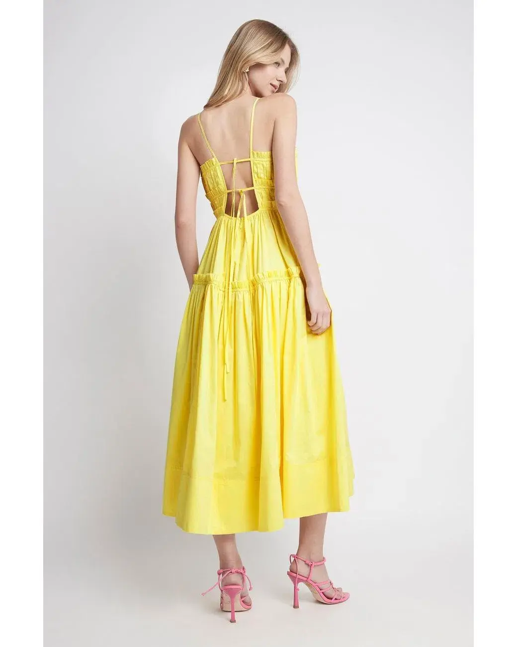 Aje Romance Tie Strap Midi Dress Sunshine Yellow Size 16  - Image 2