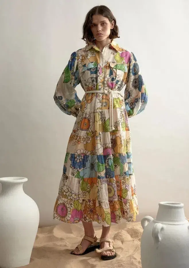 Alemais Farrah Tiered Floral Shirt Dress Floral Size 14 - Image 1