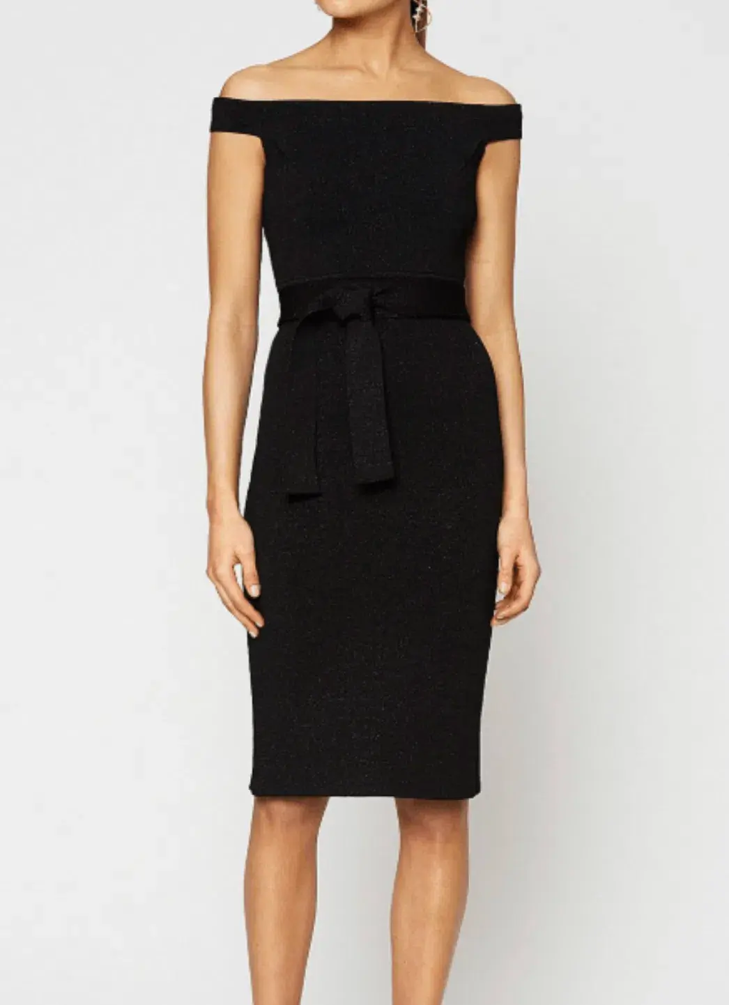Scanlan Theodore Off Shoulder Crepe Knit Tinsel Dress Black in Size M/AU 10 - Image 1