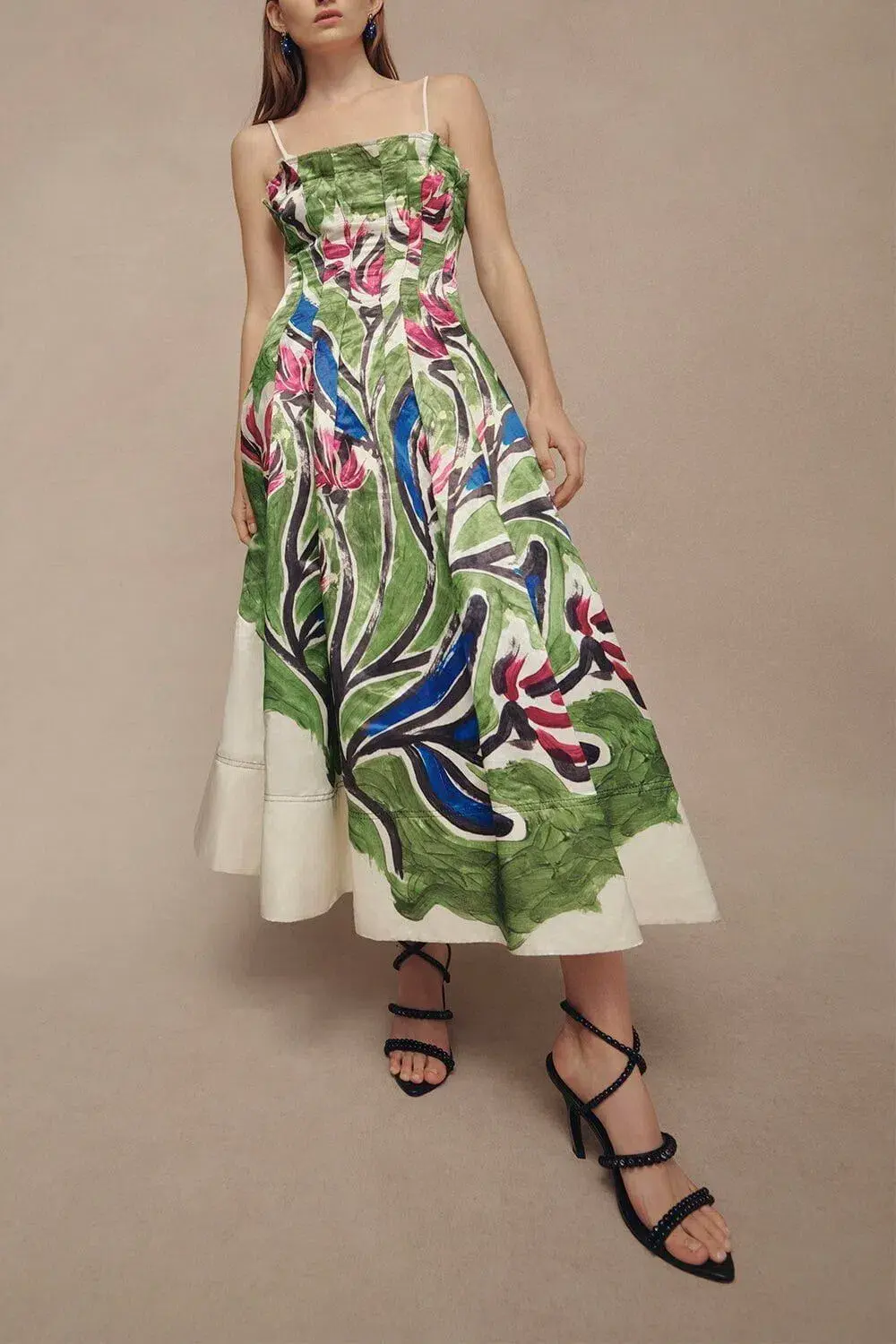 Aje Paradiso Green Floral Cinched Midi Dress Native Gumnut Floral Size 14 - Image 4